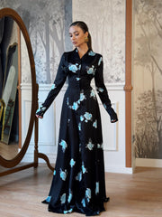 Womens Fashionable Printed V-Neck Defined-Waist Dress