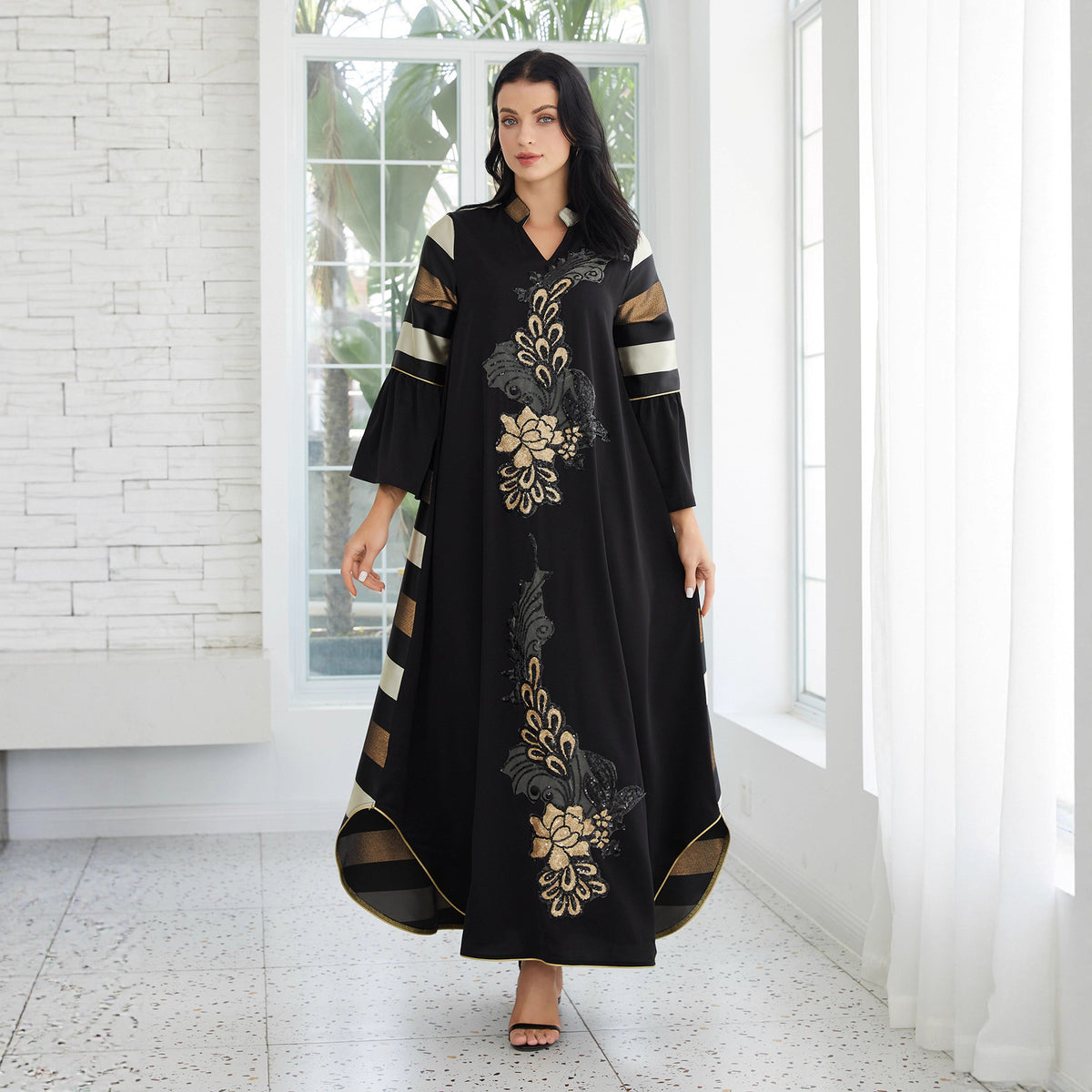 Djellaba Women's Patchwork Stripes Long Dress