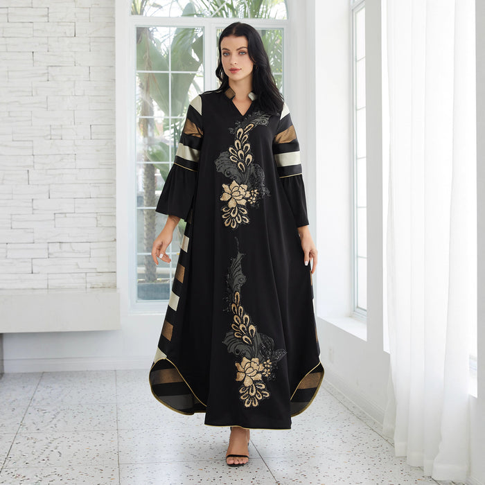 Djellaba Women's Patchwork Stripes Long Dress