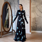 Womens Fashionable Printed V-Neck Defined-Waist Dress