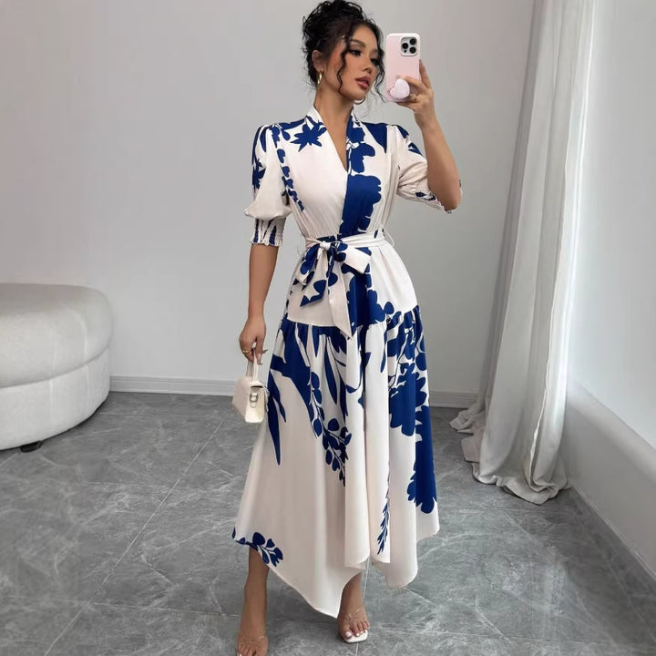 Women's Casual V-Neck All-Match Printed Dress