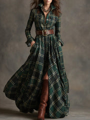 French Vintage Plaid Women Dress