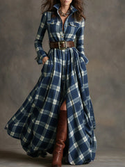 French Vintage Plaid Women Dress