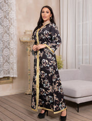 Printed Women's Long Belted Casual Dress