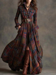 French Vintage Plaid Women Dress