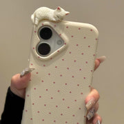 Cute Polka-dot Cat Phone Case In Solid Colors  New
