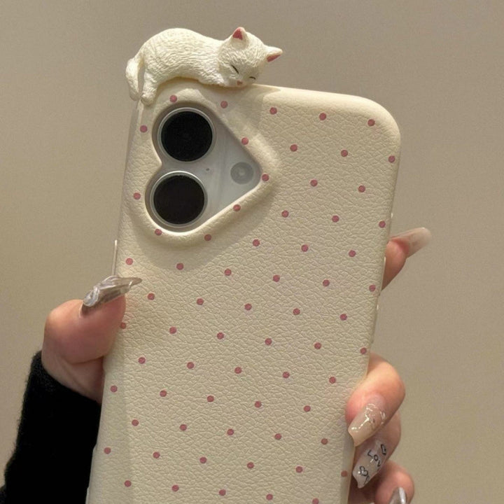 Cute Polka-dot Cat Phone Case In Solid Colors  New