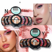 Makeup Palette Featuring Shimmering Eyeshadows Contouring Products Lipsticks And Matte Blush