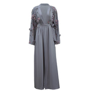 3D Floral Mesh Loose Lace Up Cardigan Robe