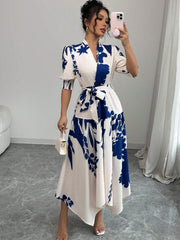 Women's Casual V-Neck All-Match Printed Dress