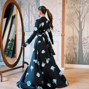 Womens Fashionable Printed V-Neck Defined-Waist Dress