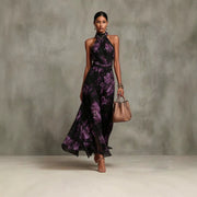 Neck-hanging Printed Chiffon Maxi Dress