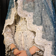 The Elara Bridal Dress: Ivory Embroidery with Teal Dupatta