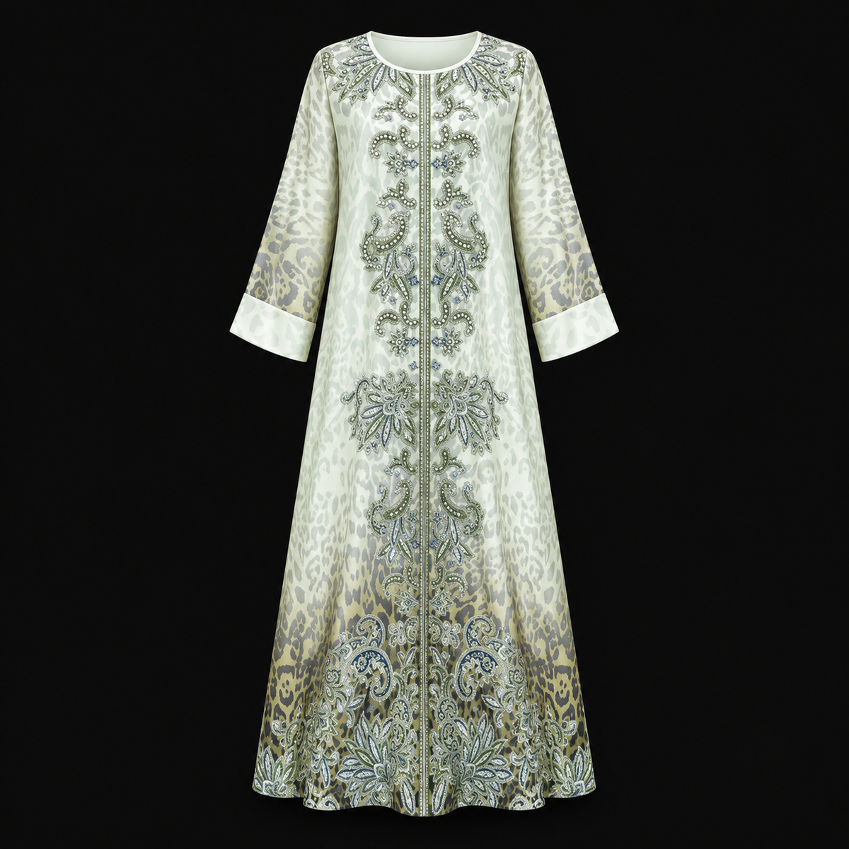 Elegant Floral Print Long Sleeve Abaya Dress