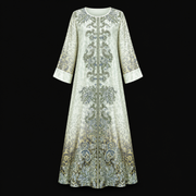 Elegant Floral Print Long Sleeve Abaya Dress