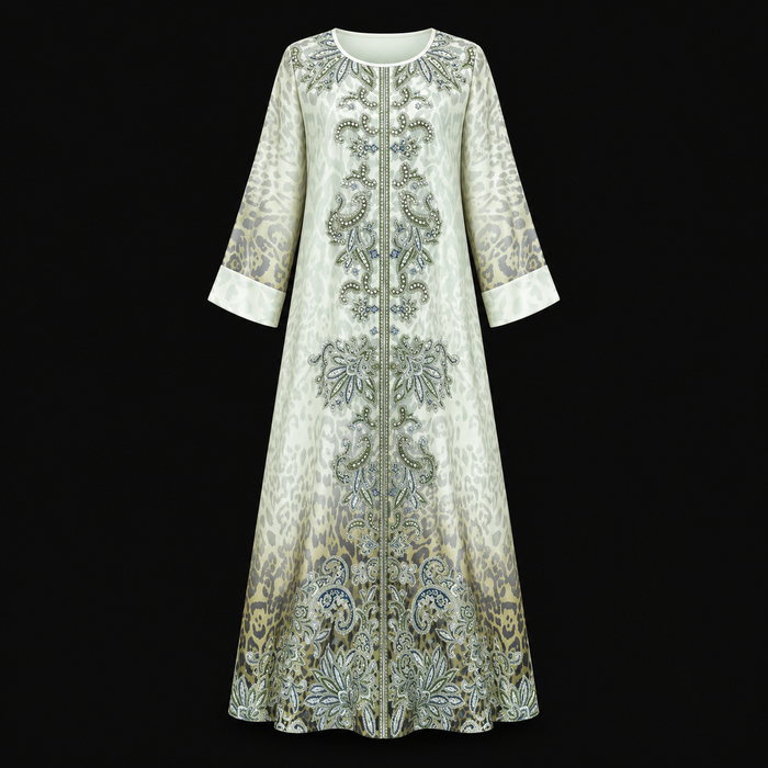 Elegant Floral Print Long Sleeve Abaya Dress