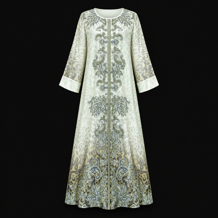 Elegant Floral Print Long Sleeve Abaya Dress