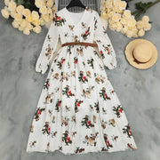 Temperament V-neck Long Sleeve Printed Dress For Woman