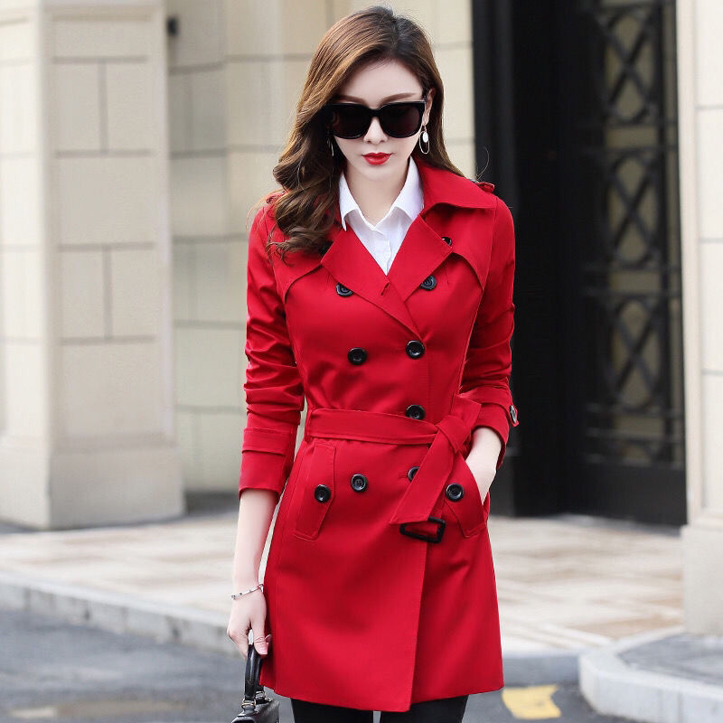JAZZEVAR Double Breasted Red Trench Coat