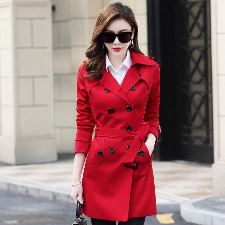JAZZEVAR Double Breasted Red Trench Coat