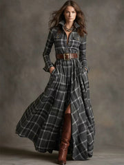 French Vintage Plaid Women Dress