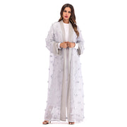 3D Floral Mesh Loose Lace Up Long Sleeved Cardigan Robe For Women