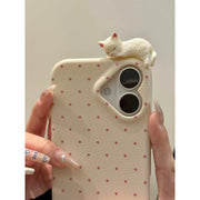 Cute Polka-dot Cat Phone Case In Solid Colors  New
