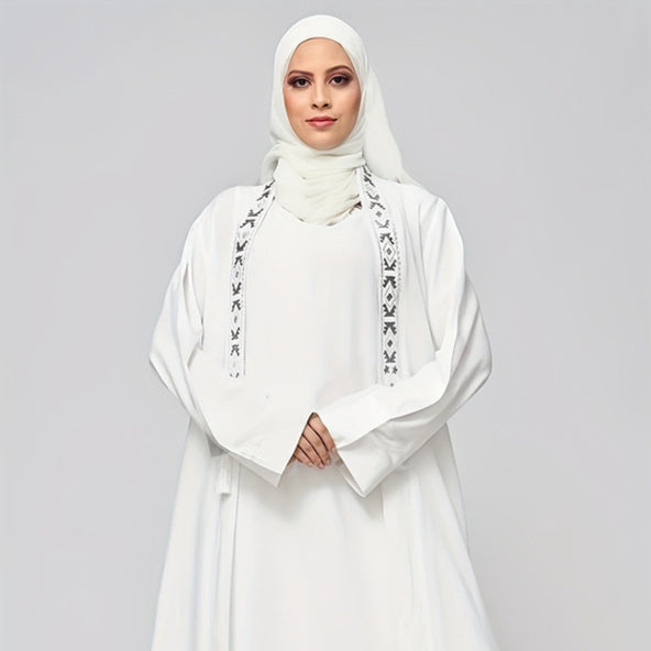 White Dress And Robe 2-piece Set With A Mesh Hijab