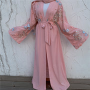 3D Floral Mesh Loose Lace Up Cardigan Robe