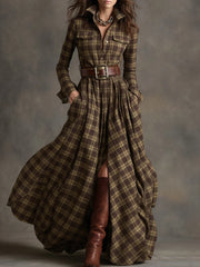 French Vintage Plaid Women Dress