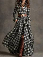 French Vintage Plaid Women Dress