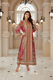 Dubai Abaya Muslim Womens Printed Pullover Dress