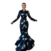 Womens Fashionable Printed V-Neck Defined-Waist Dress