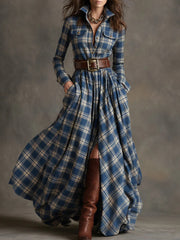 French Vintage Plaid Women Dress