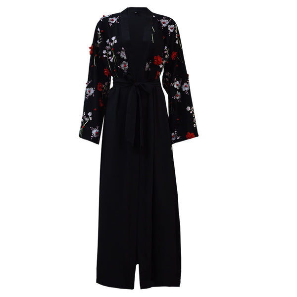 3D Floral Mesh Loose Lace Up Cardigan Robe