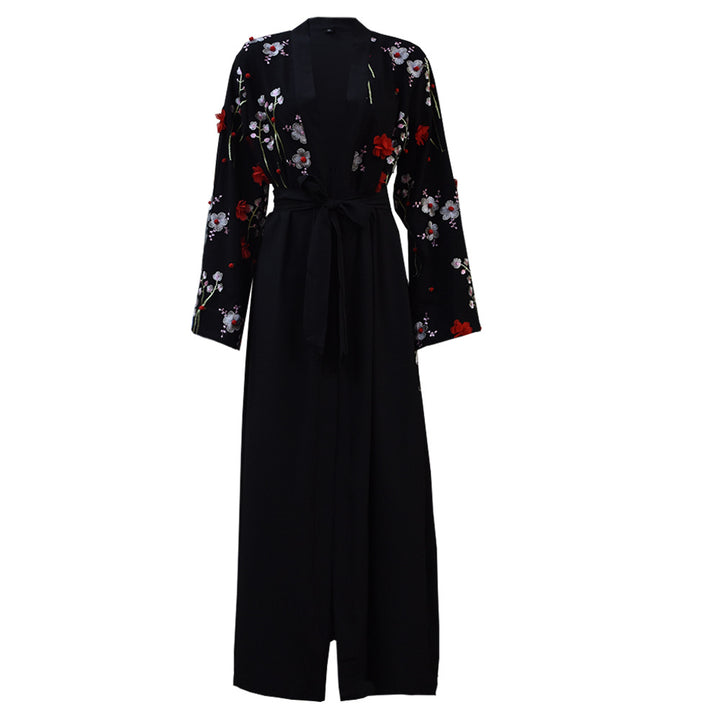3D Floral Mesh Loose Lace Up Cardigan Robe