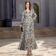 V-neck Satin Printed Muslim Dress