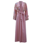 3D Floral Mesh Loose Lace Up Cardigan Robe