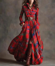 French Vintage Plaid Women Dress