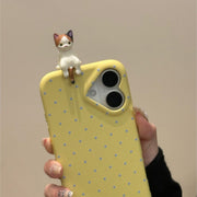 Cute Polka-dot Cat Phone Case In Solid Colors  New