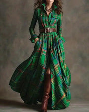 French Vintage Plaid Women Dress