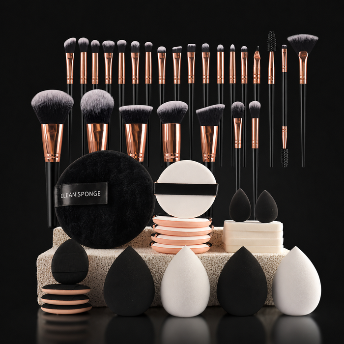47-Piece Makeup Brush & Beauty Sponge Set with Cosmetic Bag